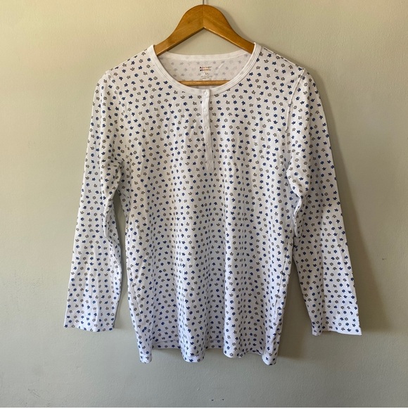 Roller Rabbit Starry Night Long Sleeve Pima Cotton Pajama Top in White & Blue L - Picture 2 of 5